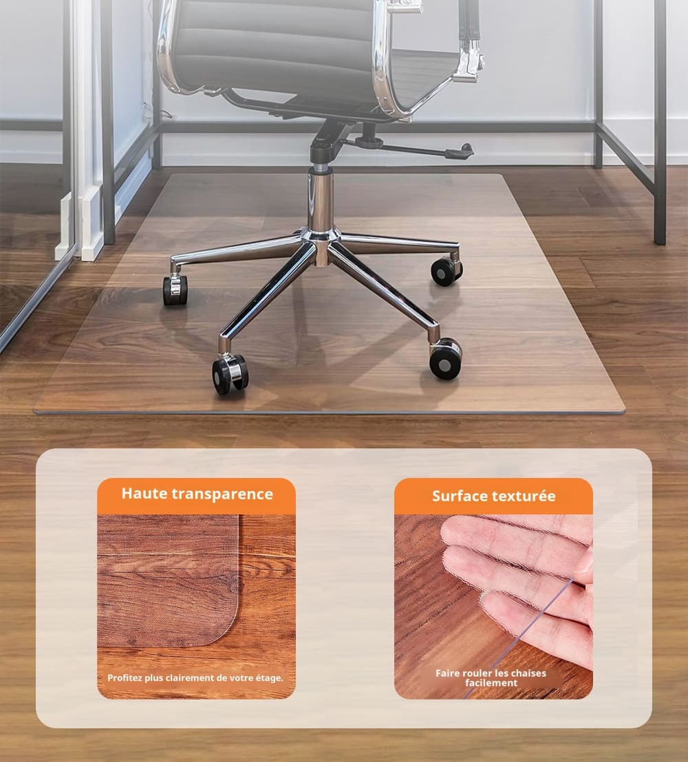 100pointONE Tapis de chaise de bureau pour plancher en bois dur – 111,8 x 147,3 cm – Tapis de protection de sol transparent pour chaise de bureau sur