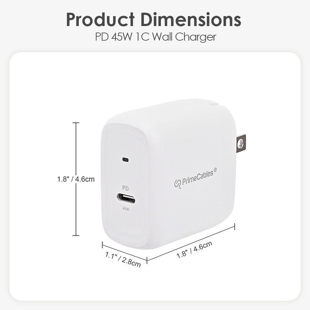 45W GaN USB-C PD Charger – Foldable Plug, UL Certified - PrimeCables®