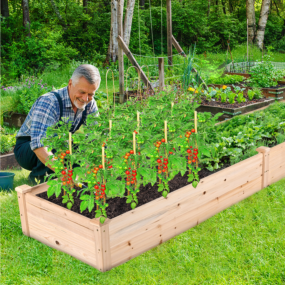 Wooden Planter Box with Divider, 96-Inch Garden Bed for Vegetables
