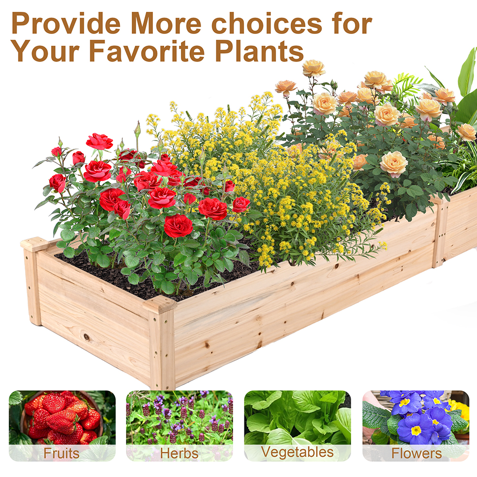 Wooden Planter Box with Divider, 96-Inch Garden Bed for Vegetables