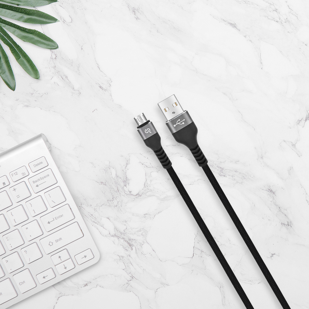 PrimeCables Black nylon-braided USB-A to USB Micro B cable with aluminum housing, 1.5m in length