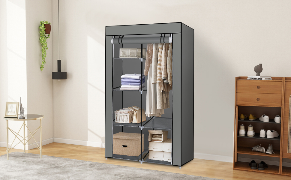 Fabric Wardrobe Closet with Cover, Space-Saving Clothes Organizer