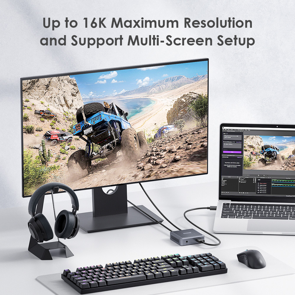 USB-C to USB-C cable supports up to 16K resolution and multi-screen setup when connected to a monitor and a laptop