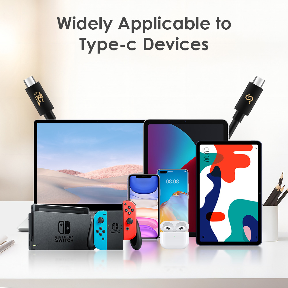 USB 4.0 Type-C cable is widely applicable to various Type-C devices, such as phones, tablets, and earbuds