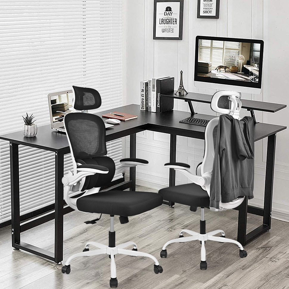 Two Mesh Office Chairs with Three-Stage Lumbar Support & Flip-Up Armrests