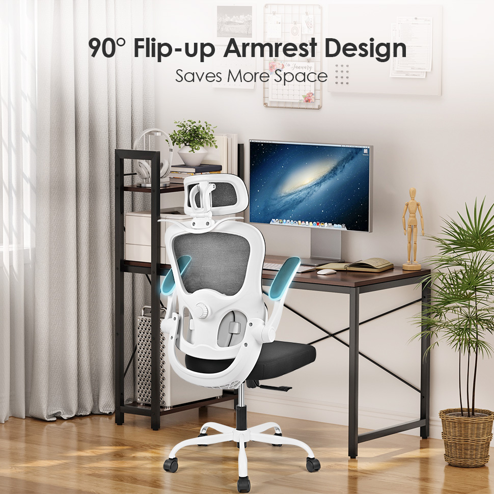 Moustache Mesh Office Chair with 90° Flip-up Armrest Design