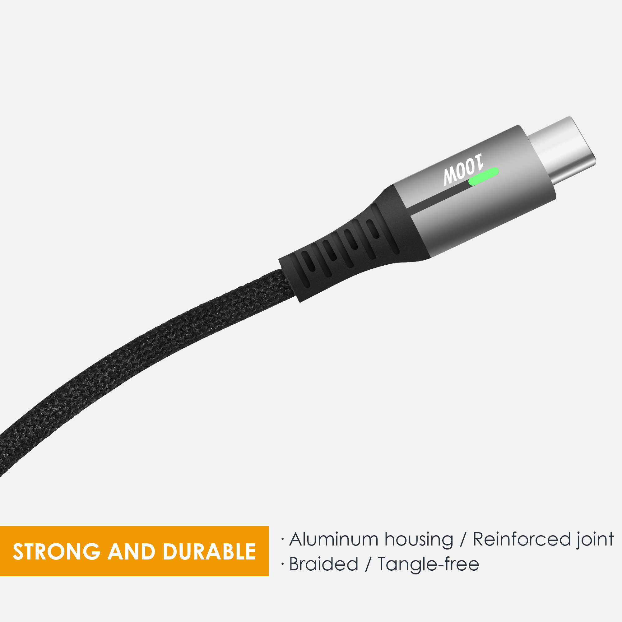 USB 2.0 Type-C cable is durable because it features aluminum alloy casing and nylon braided design