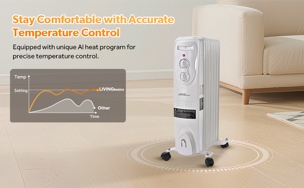 Oil Filled Radiator Heater, Electric Space Heater, Portable, 1500W