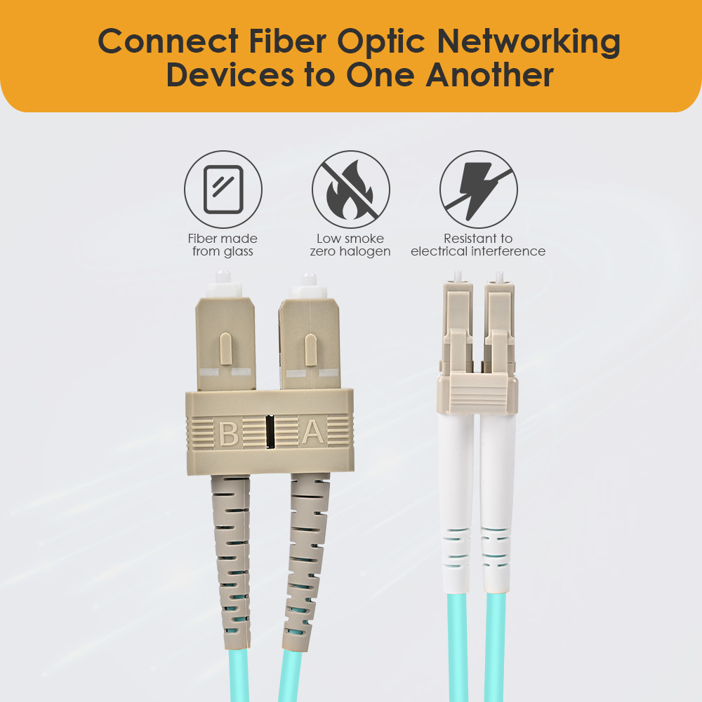 Multimode OM3 Fiber Patch Cable, LC/SC UPC, Duplex, LSZH Jacket 3mm ...