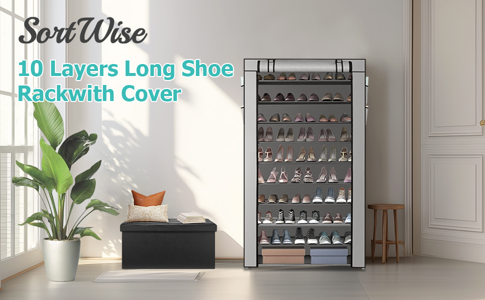 10 Tiers Shoe Rack with Covers, Holds up to 50 Pairs Shoes