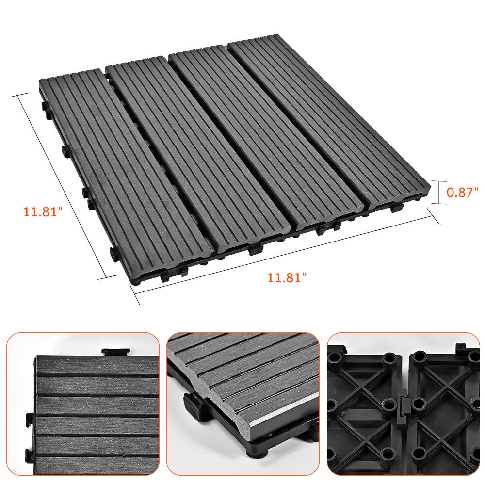 Wood-Plastic Composite Decking, 4-Slat Interlocking Patio Deck