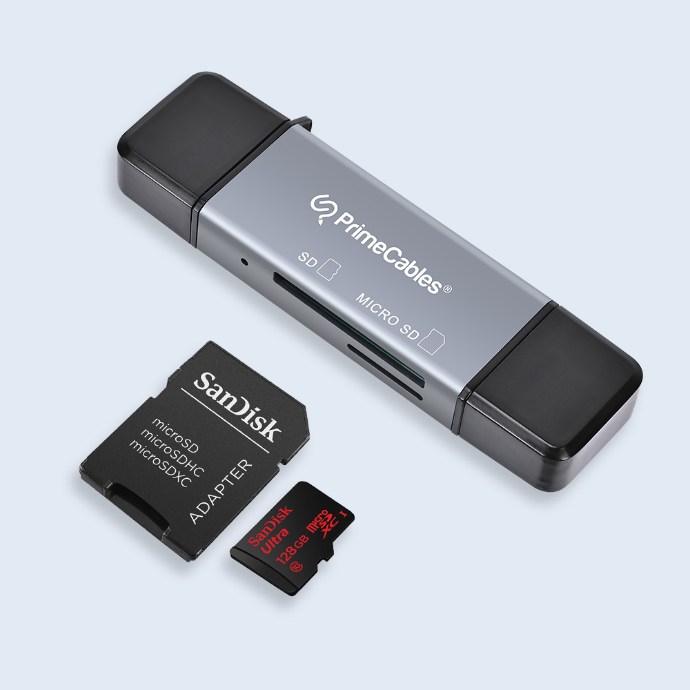 Lecteur de Carte USB 3.0 Adaptateur Cartes mémoires SD / Micro-SD, LinQ - Gris - Français