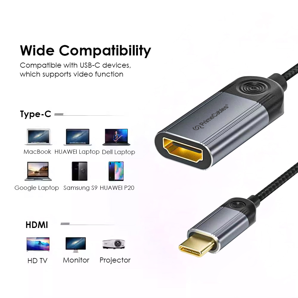 USB-C to HDMI adapter is compatible with USB-C devices that support video function, such as TV, projector, laptop, phone, etc