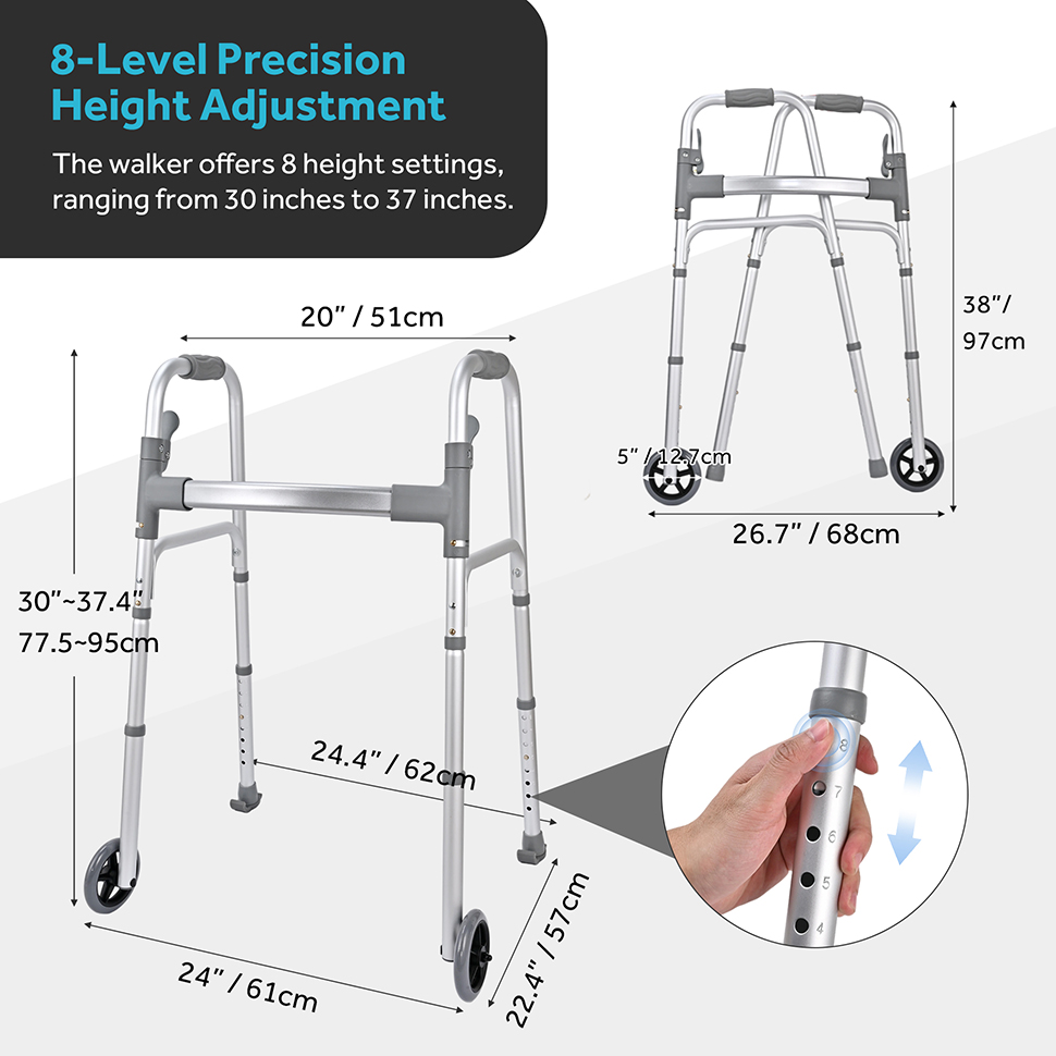 Folding Walker With Wheels, Lightweight Folding Walker with 5