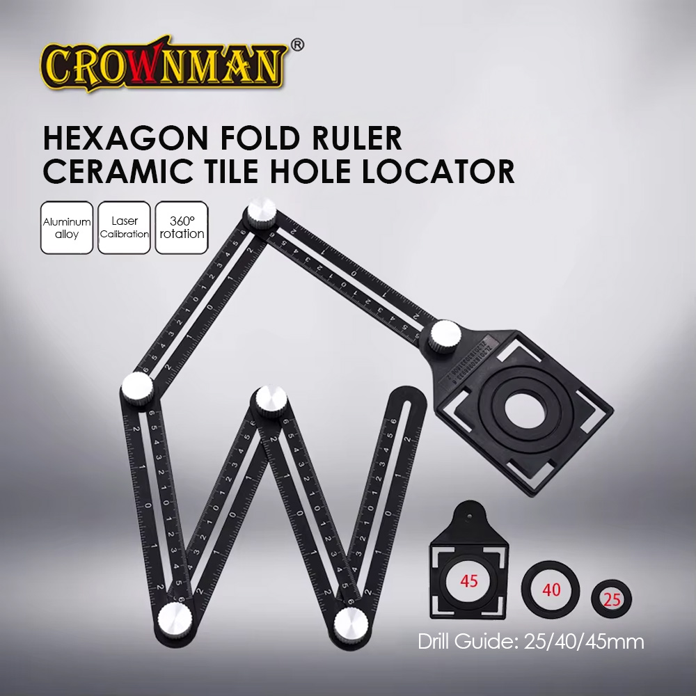 Hexagon Fold Ruler with Tile Hole Locator for Measuring Use - Crownman®