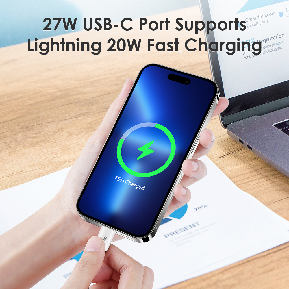 Use a USB-C to Lightning cable to charge an iPhone with a charging power of up to 20W fast charging