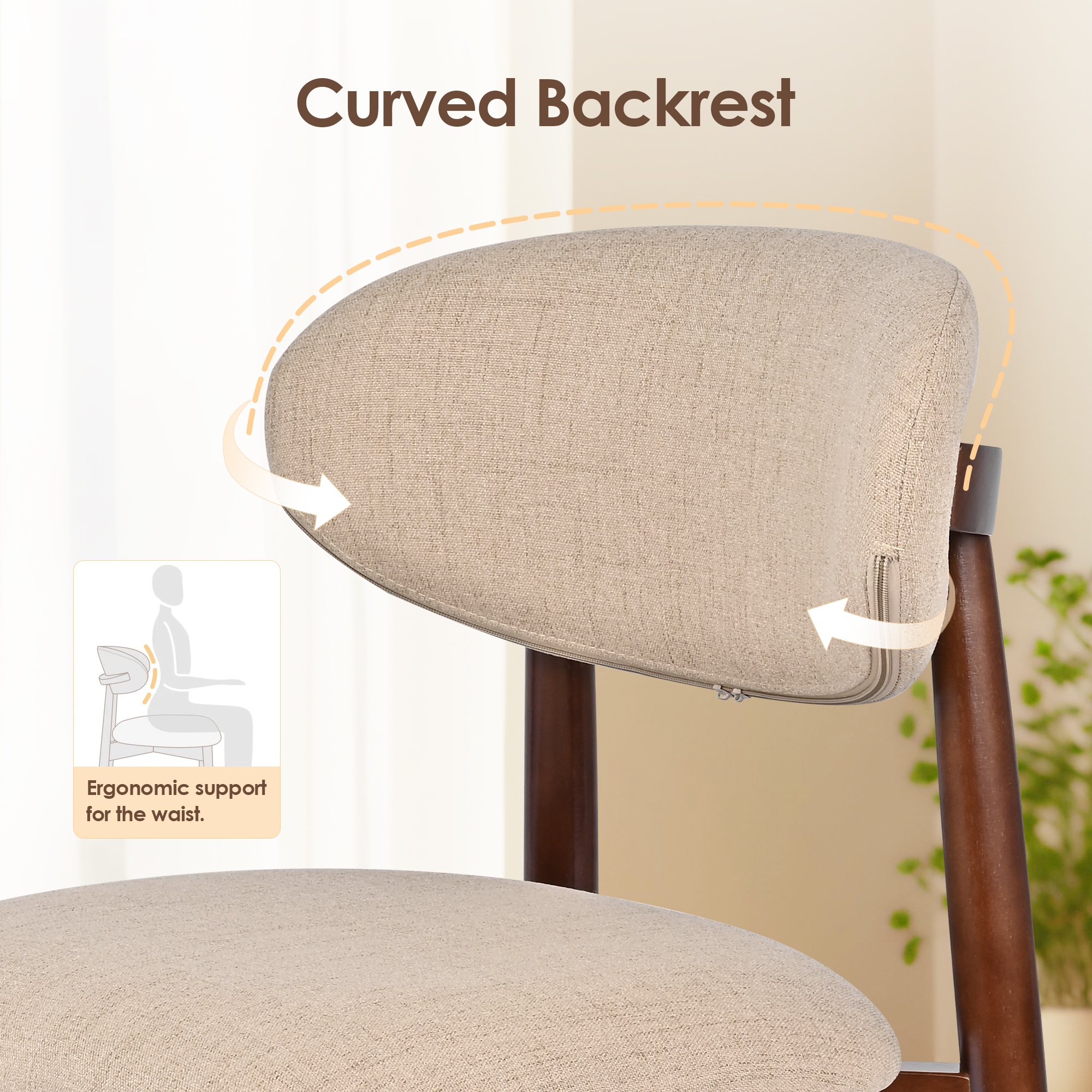 Moustache wooden upholstered dining chairs adopt curved upholstered backrests, providing ergonomic lumbar support