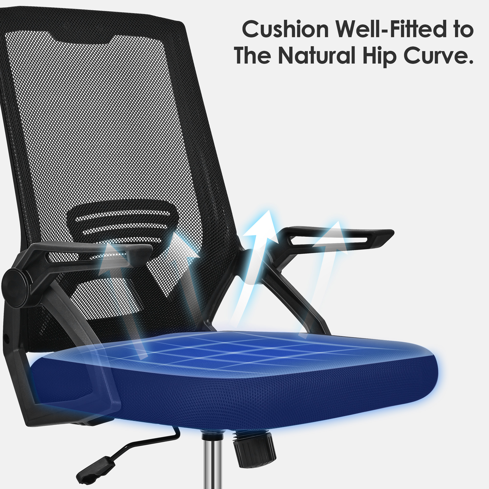 Black mesh office chair features a long-lasting & comfort seat cushion made of high-resiliency foam