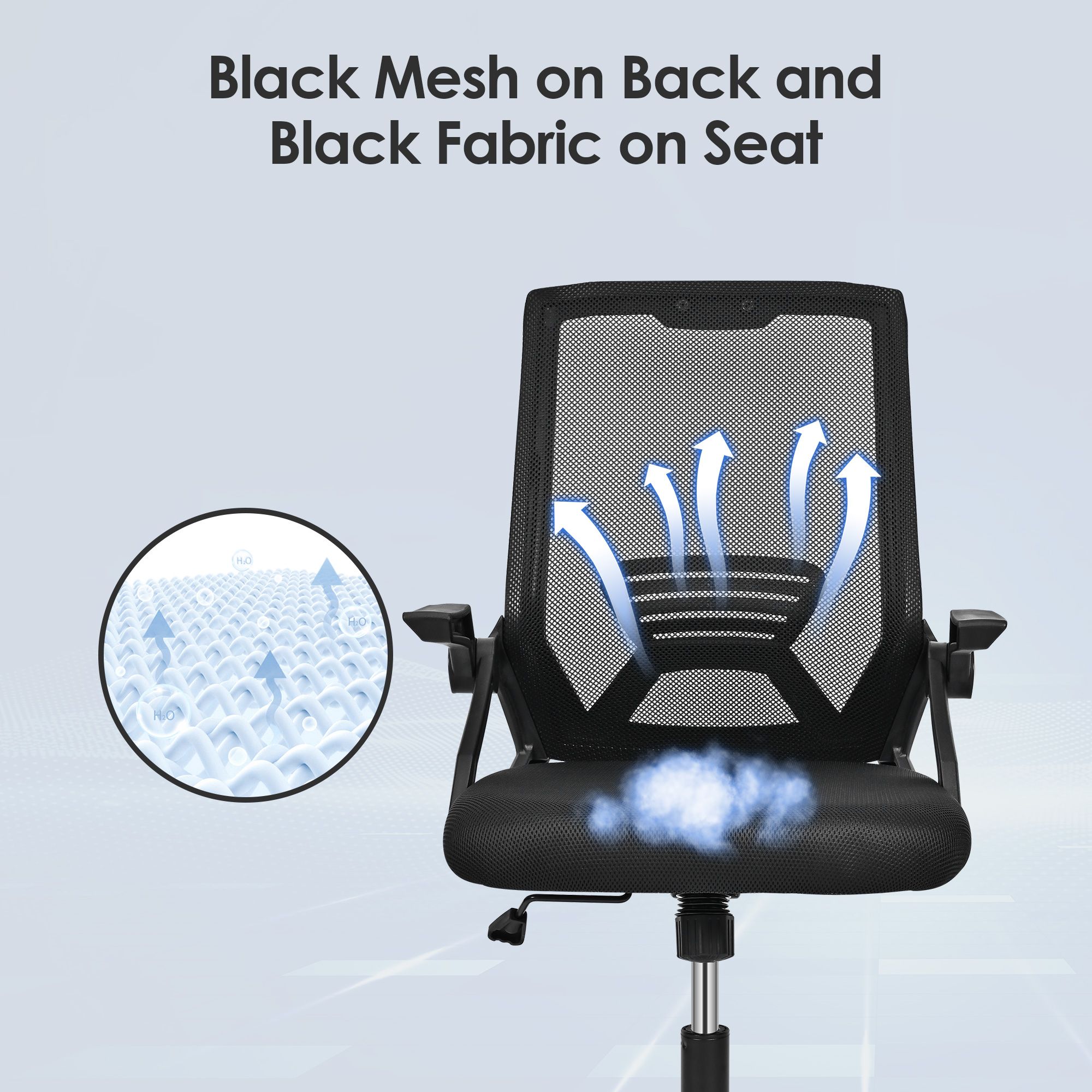 The backrest and seat cushion of the Moustache® mesh office chair are both made of breathable mesh and fabric