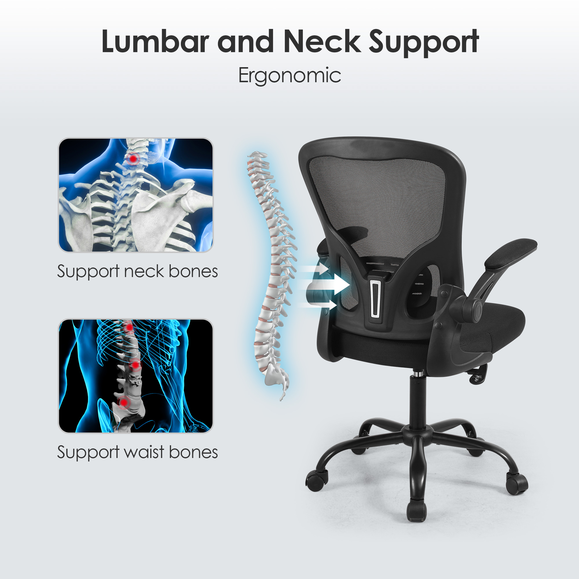 Moustache® mesh office chair is equipped with ergonomic lumbar and neck spine support