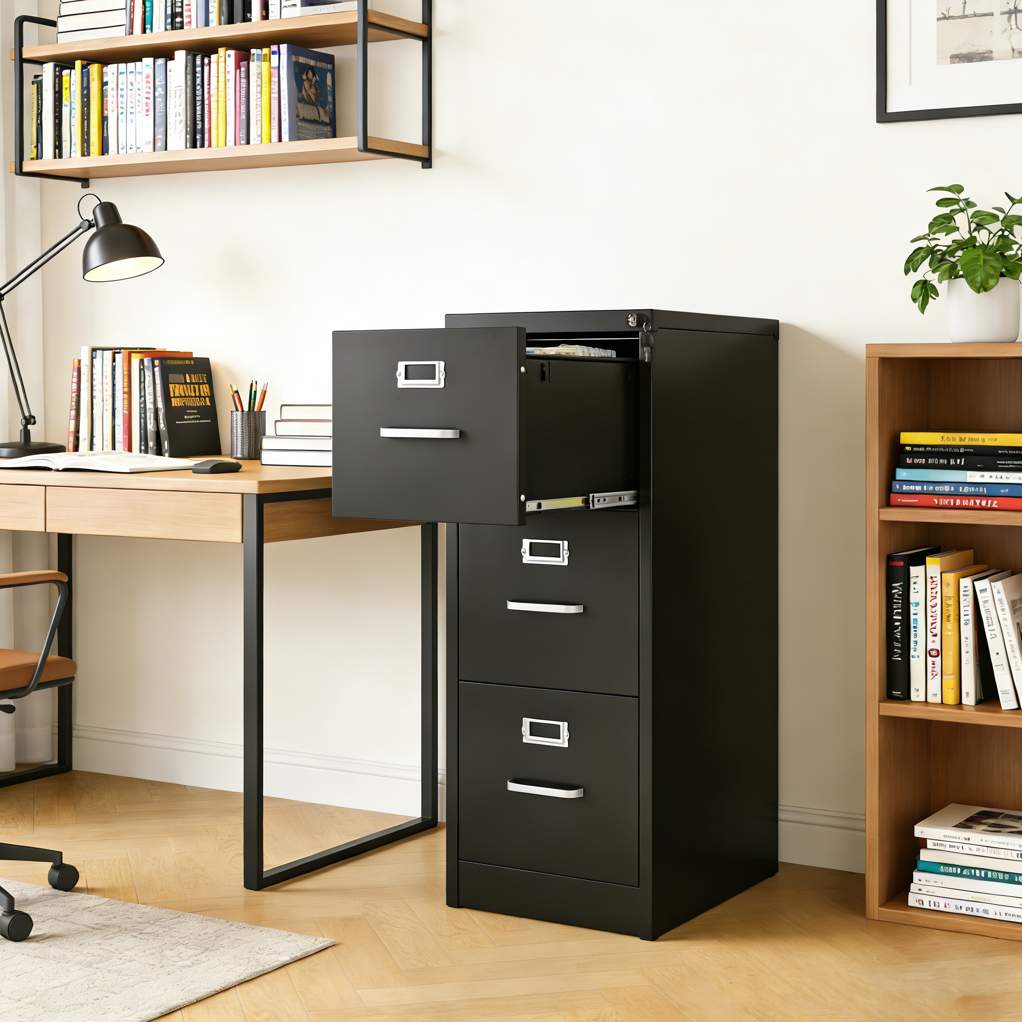 Moustache 3-drawer steel filing cabinet can also be placed next to a desk in your home office