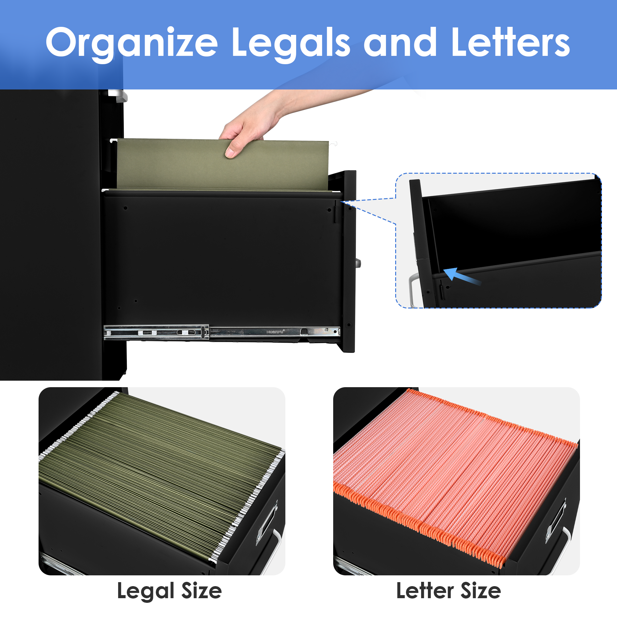 This Moustache® 3-drawer office filing cabinet is compatible with letter and legal-size papers or documents