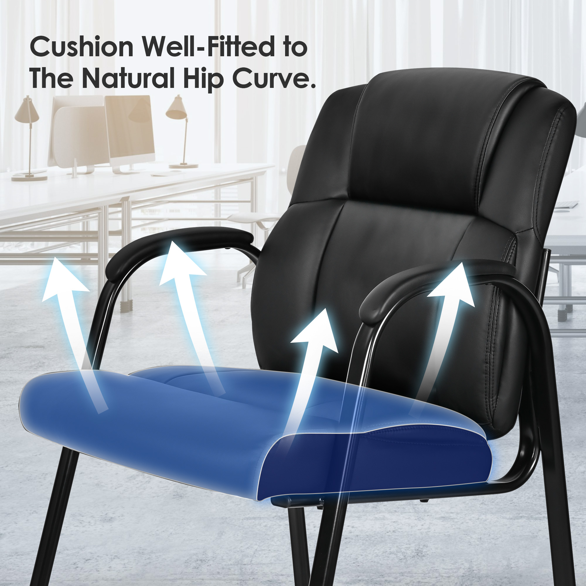 This high back guest chair equipped with a high-resilience foam seat cushion which can shaped to the natural hip curve
