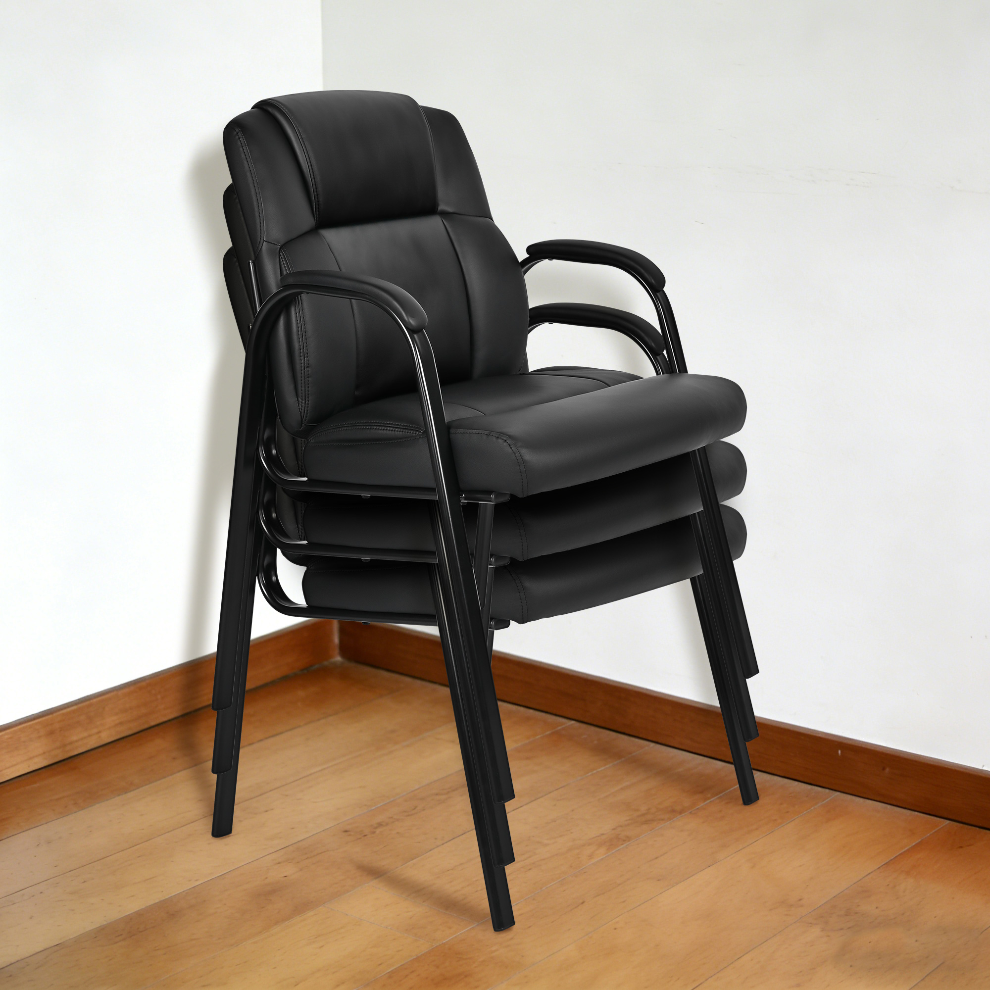 Moustache high back guest chair is stackable, which can save space in your home or office