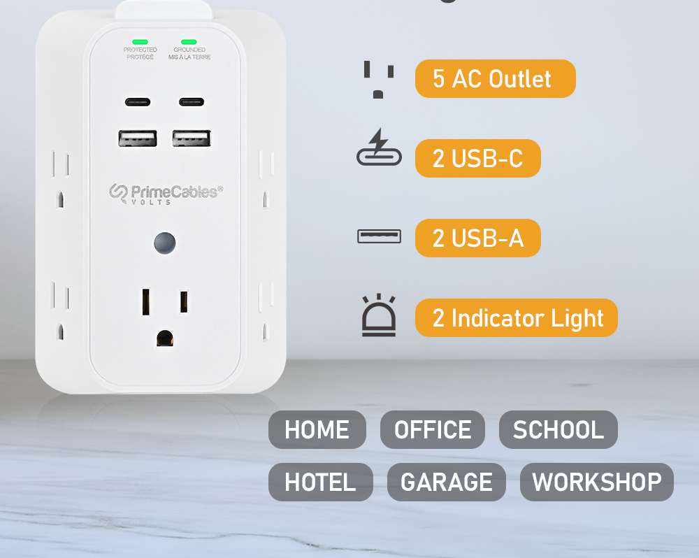 PrimeCables power strip with surge protector is suitable for a variety of places, such as home, office, school, etc