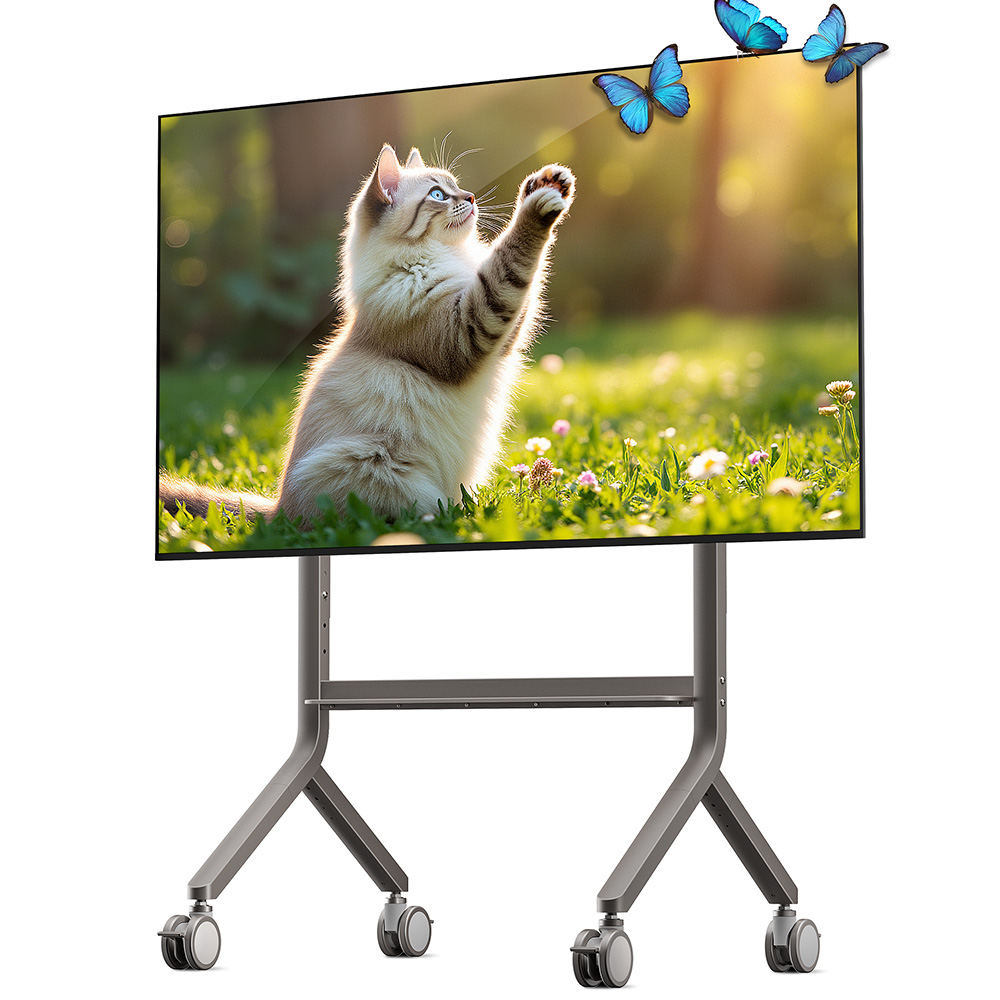 North Bayou heavy-duty rolling TV stand is height-adjustable and features four lockable casters