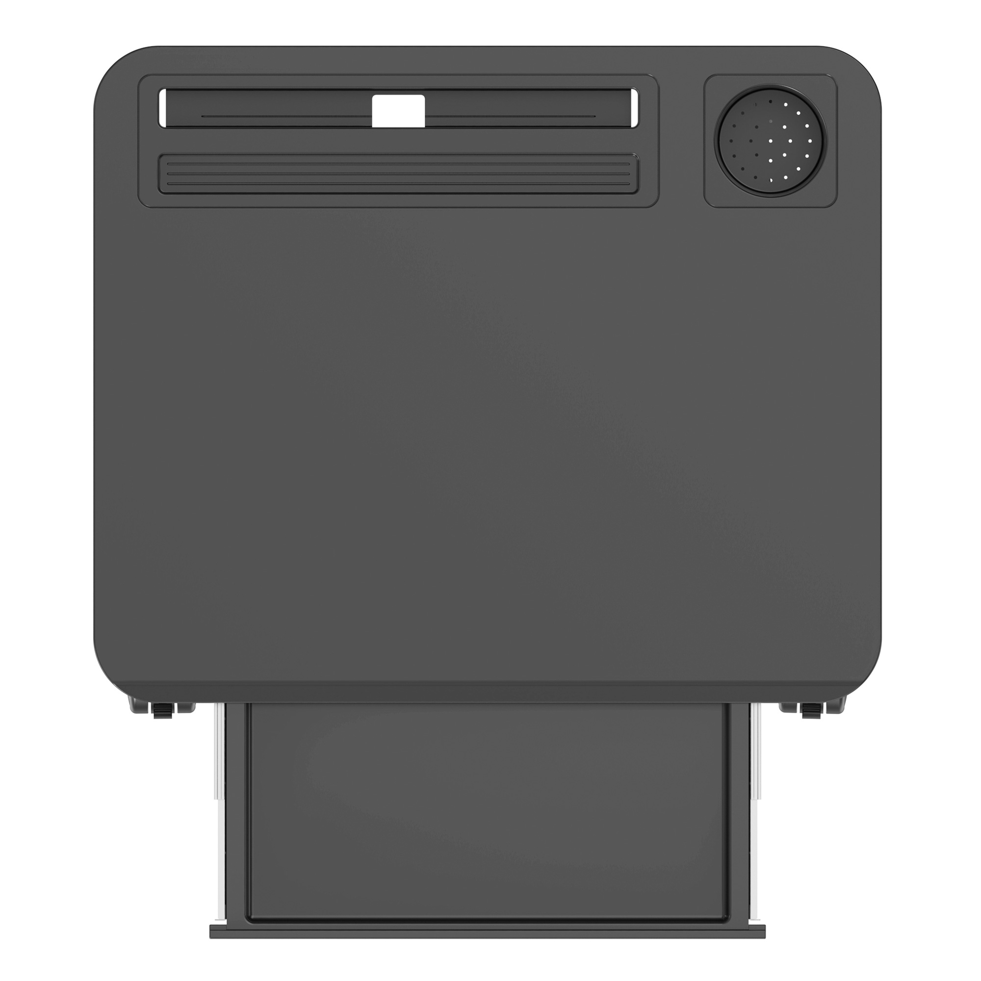The mobile standing desk adopts a compact design that features a pull-out storage drawer to keep your workspace tidy