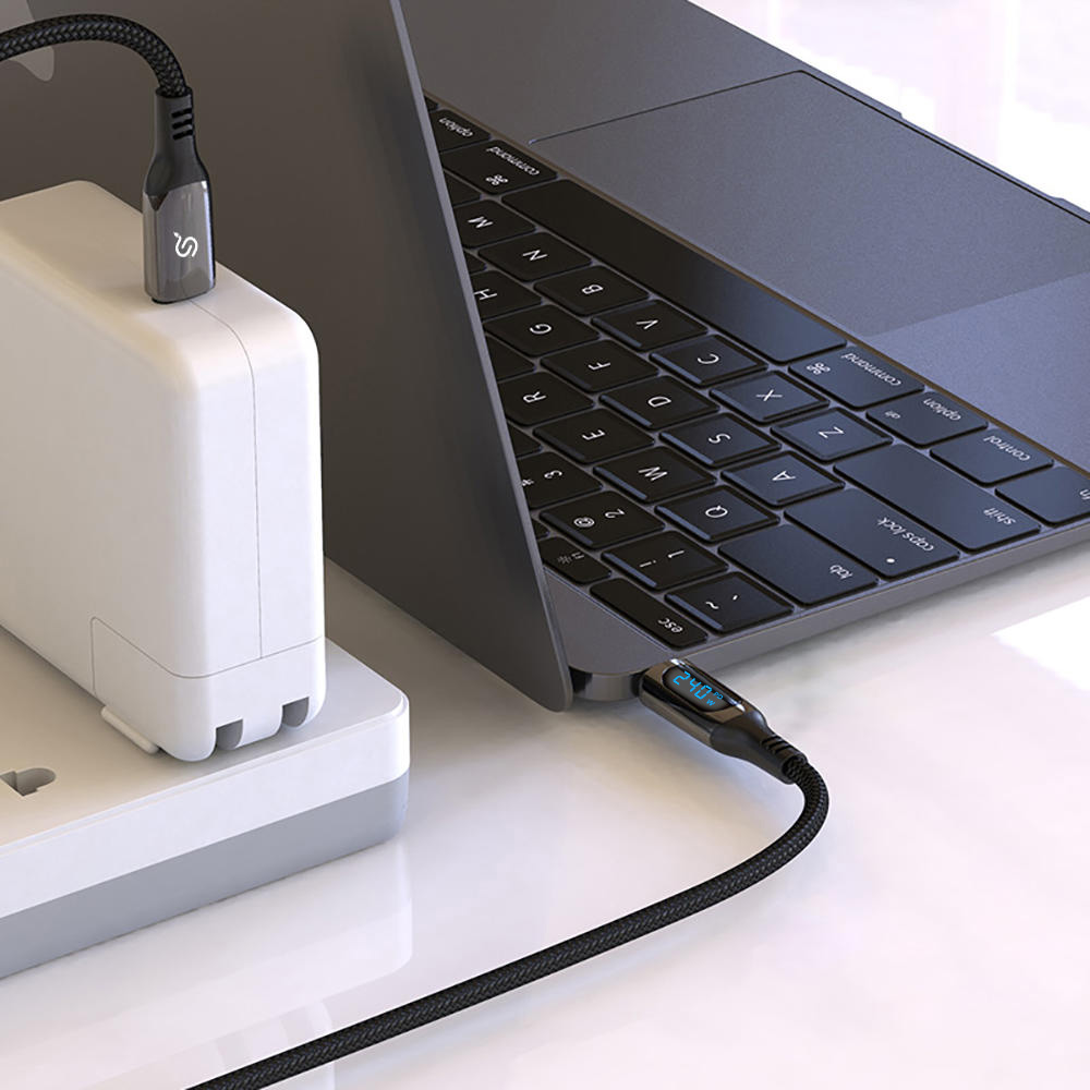 The 240W USB-C to USB-C fast charging cable can connect to a Type-C charger to charge a laptop