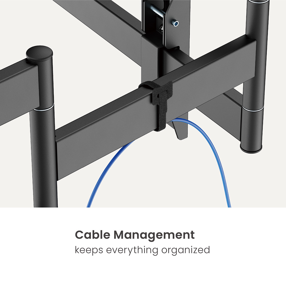 PrimeCables corner TV wall mount features a cable management strap to keep the cable tidy