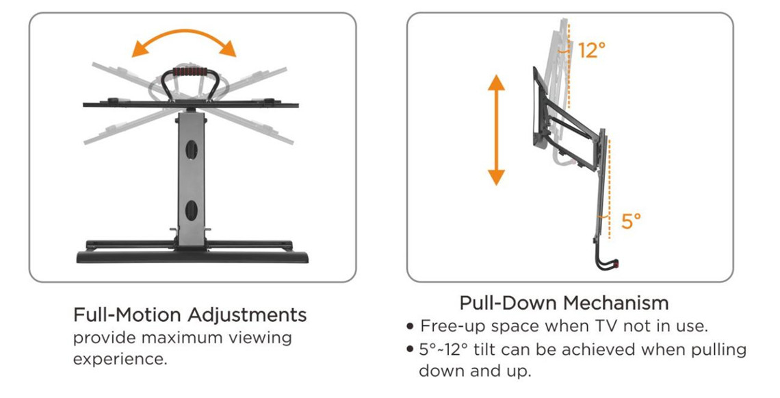 FullMotion Above Fireplace PullDown TV Wall Mount For 43"70" TVs