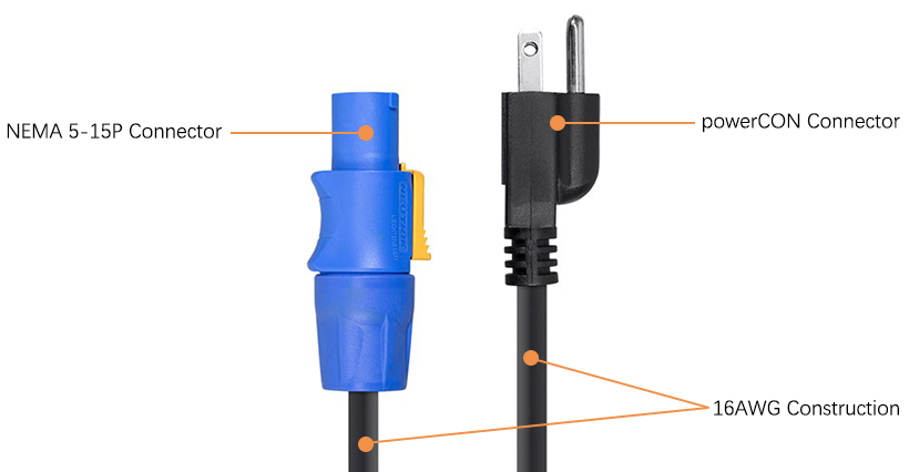 Stage Right Series 16AWG NEMA 5-15P to powerCON Connector - Monoprice®
