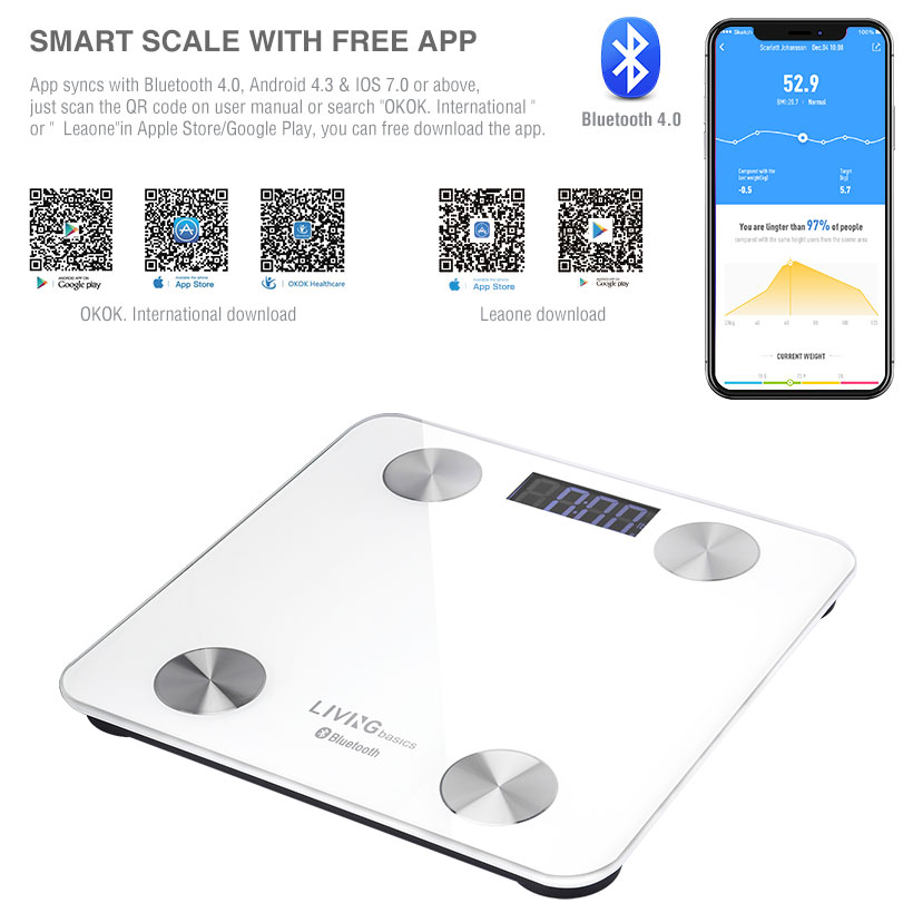 BODY FAT SCALE 6MM WITH 4.0 BLUETOOTH APP: BLACK