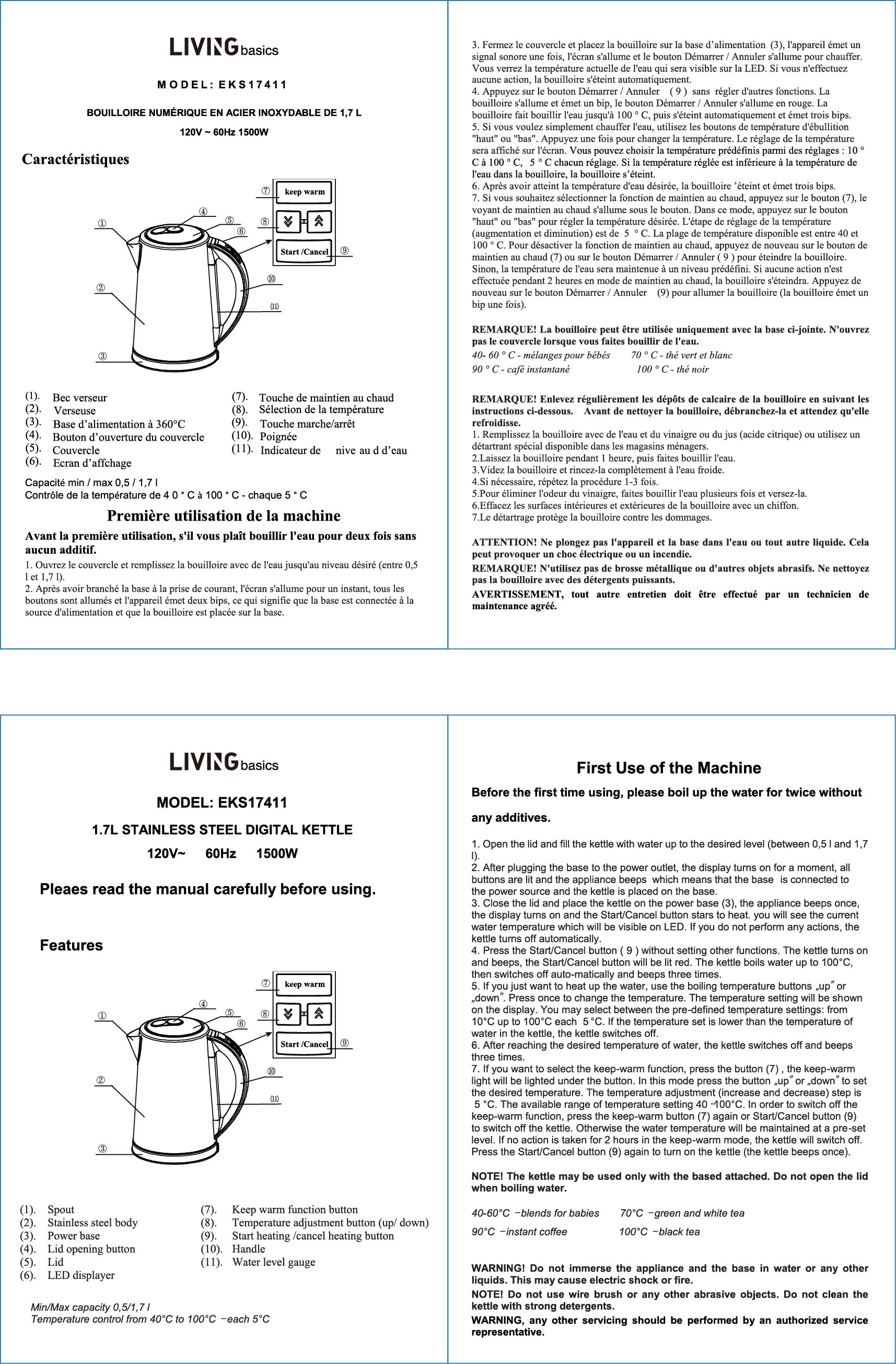 Serial Code Kettle Temperature Kettle Programmable 1.7 Liter 8-Cup 1500 Watt ...