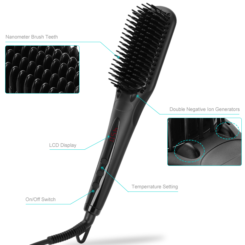 Ionic Electric Hair Brush Straightener Ceramic With Heat Resistant Glove