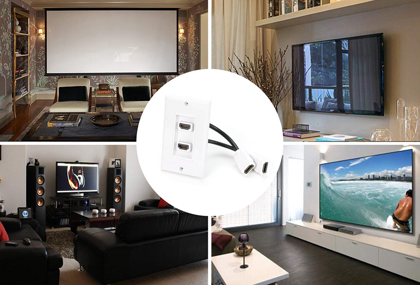 Dual Ports HDMI Wall Plate with 4 Inch Builtin Flexible HDMI Extension
