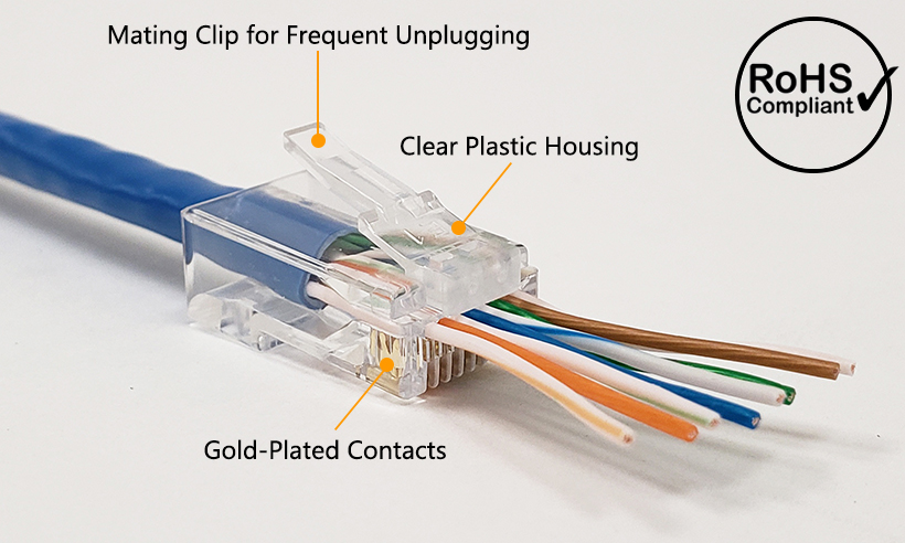 10 Connecteurs RJ45 Cat.5e 8 Fils AWG24 - Pour Réseau Ethernet, Haute Vitesse, Installation Facile