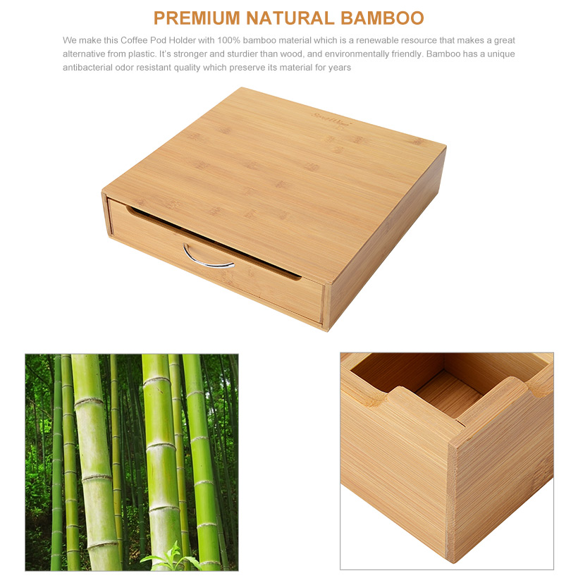 36 Capacity Bamboo K Cup Single Serve Coffee Pod Storage Drawer