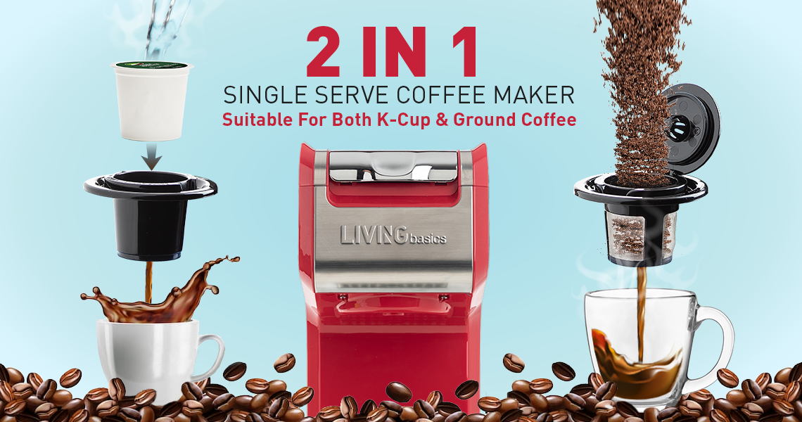 2 In 1 Single Serve Coffee Maker Red Livingbasics