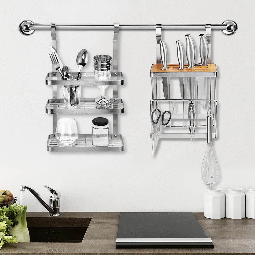 Kitchen Wall Rail Pot Storage Stainless Steel Utensil Pan Lid Rack