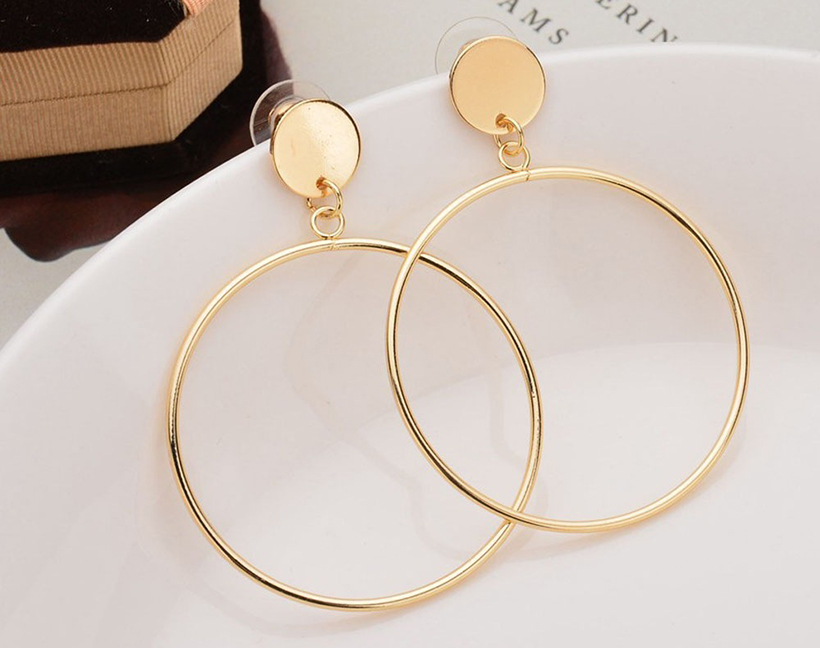 Simple Trendy Gold Silver Color Geometric Big Round Circle Earrings