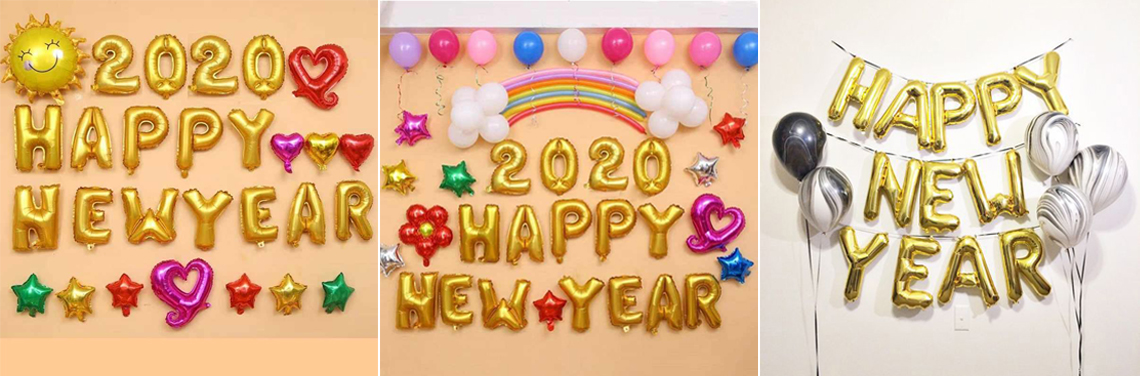 Kit de décorations de fête du Nouvel An 2026 – Ensemble de décoration noir et doré pour le réveillon du Nouvel An avec bannière « Happy New Year », accessoires photo, bannière