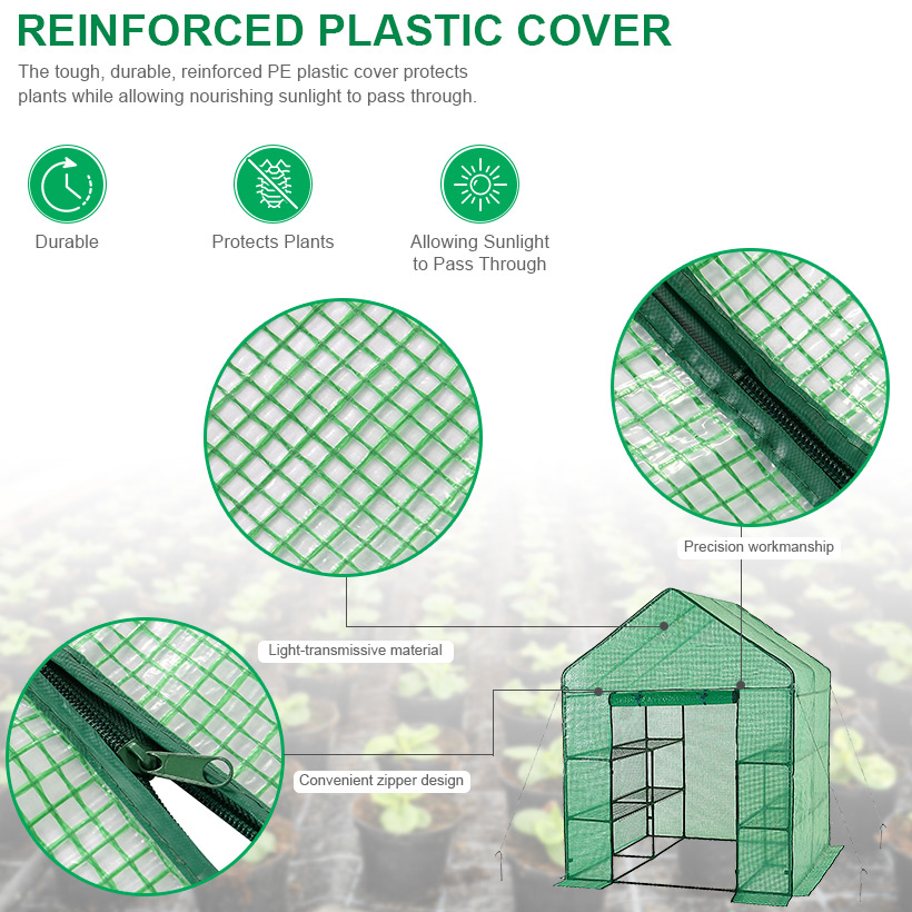 Large WalkIn Greenhouse 2 Tiers 8 Shelves with RollUp Zipper Door, 61