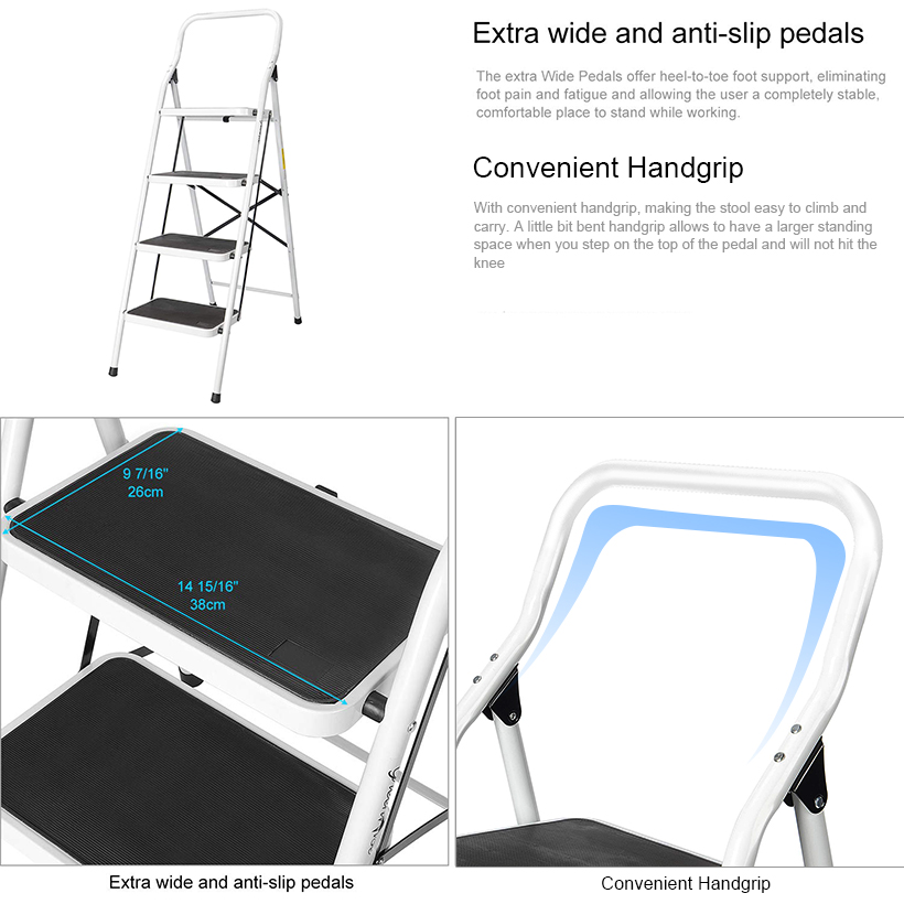 SEGAWE Folding Step Ladder – 2/3/4 Step, Anti-Slip Wide Pedal, Steel, 330lb Capacity