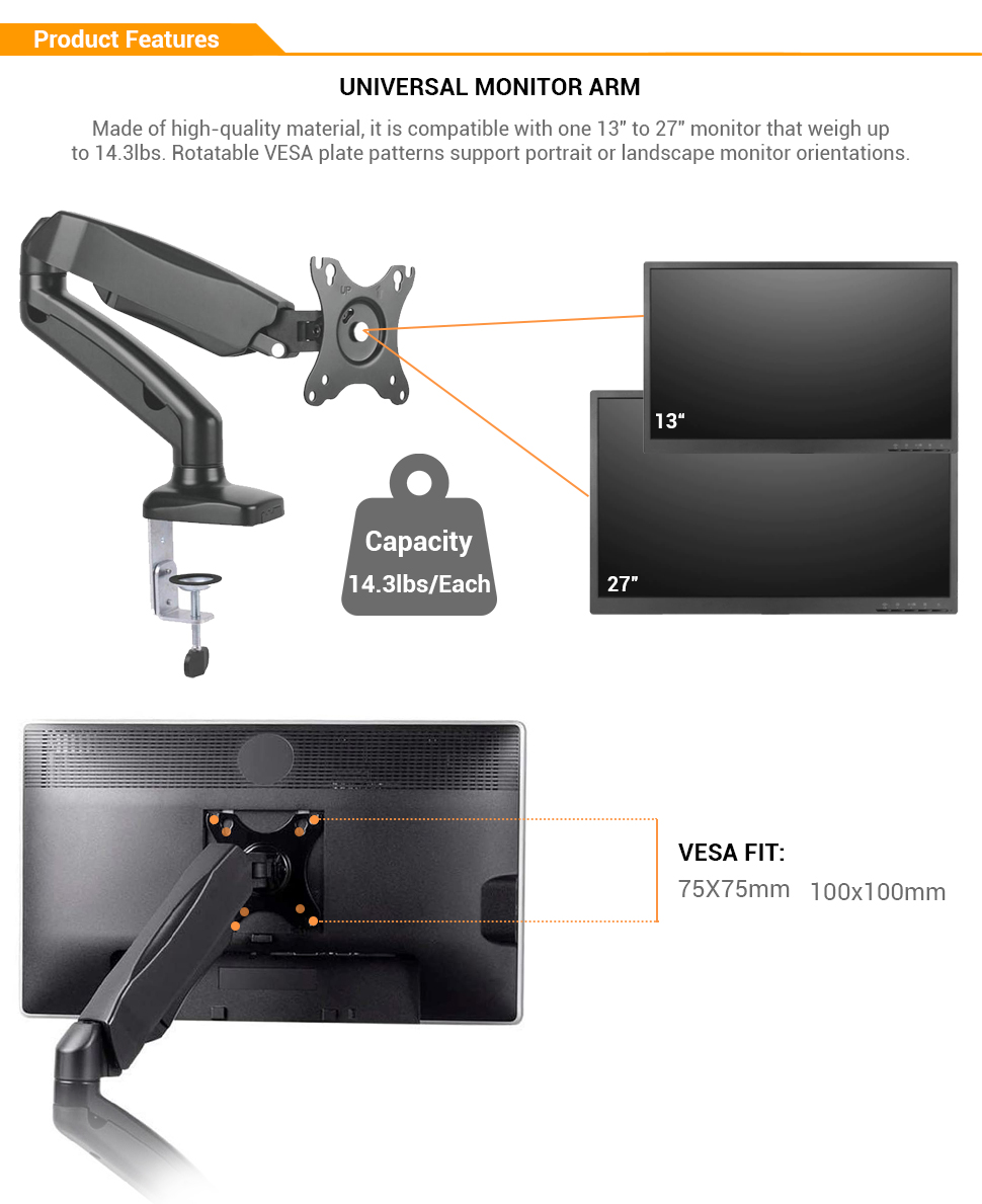 thumbnail image 2 of HUANUO Dual Monitor Mount-Monitor Stand With C Clamp/Grommet Mounting Base Up To 32 Inch 2 of 13