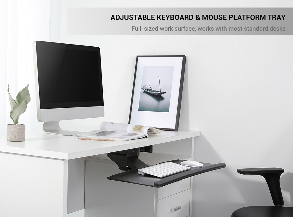 Plateau Extensible Pour Clavier Et Souris - Pliable à 90° - 55x25, 65x25 Ou 75x25 Cm - Support Acier - Installation Sans Perçage