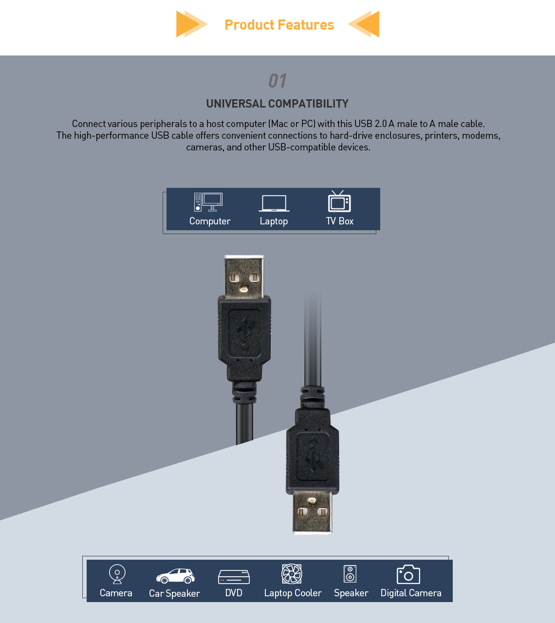 PrimeCables gold-plated USB 2.0 cable is compatible with a computer, laptop, TV box, speaker, DVD, camera and other devices